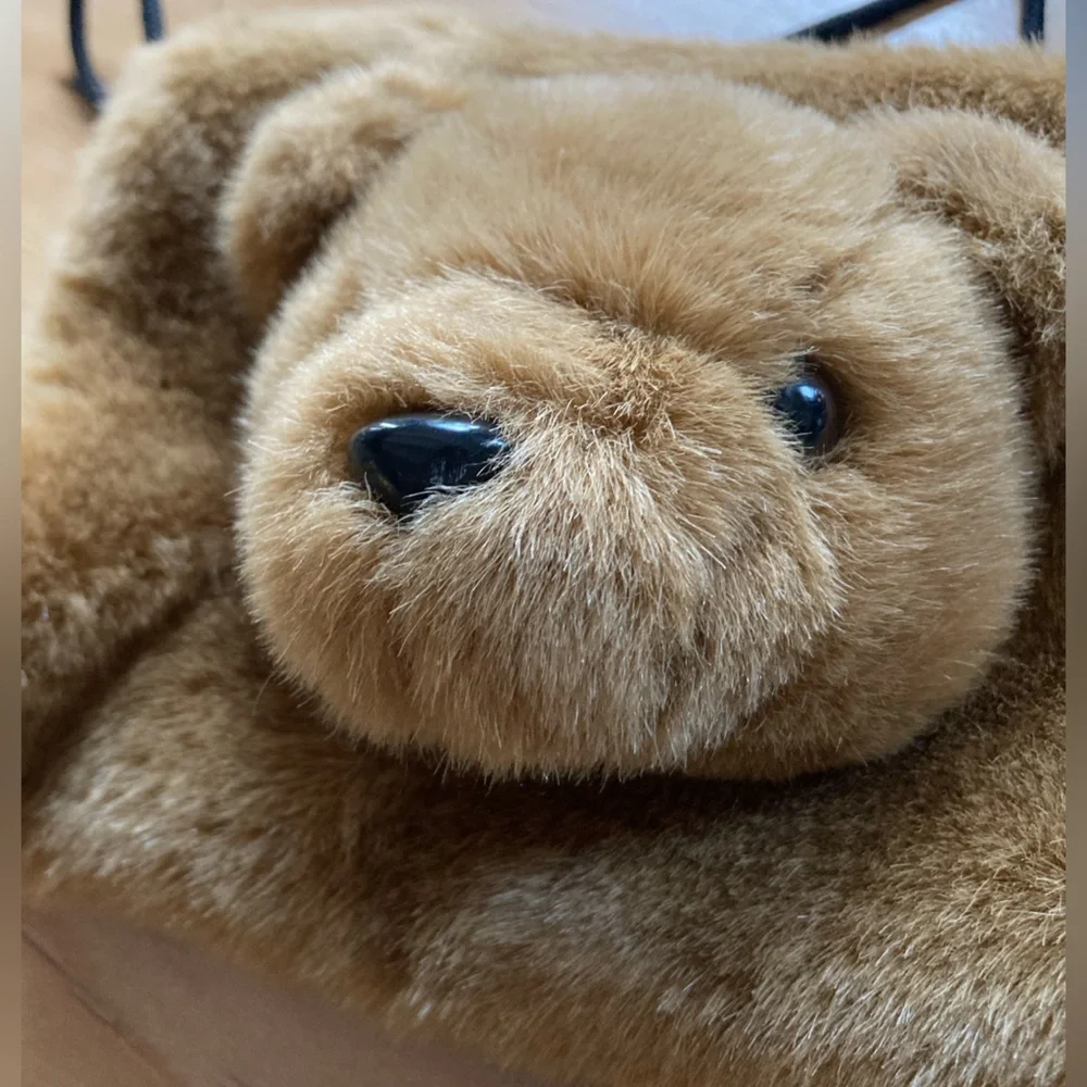 Dover Kidz Furry Teddy Bear Head Hand Warmer Purse Cross Body EUC